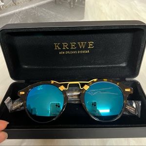 KREWE St. Louis Round Mirrored Sunglasses, Blue/Tortoise